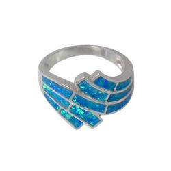 Sterling Silver Blue Fire Opal Wide Waves Ring - A3210